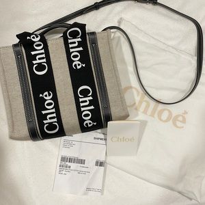 Chloe small woody tote in black/blue, NWT